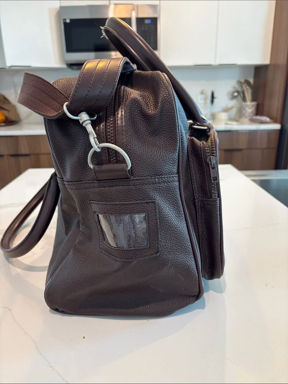 Fred Perry Dark Brown Fauc Pebbled Leather Duffel Bag